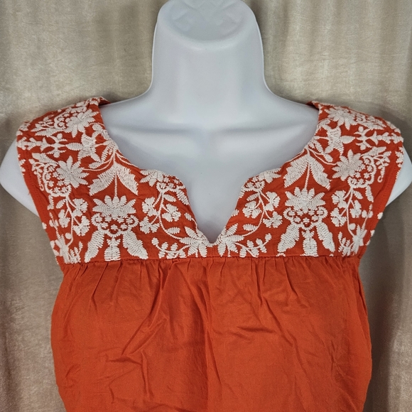Talbots orange & white embroidered voile shell blouse top Womens XLarge - Picture 8 of 8